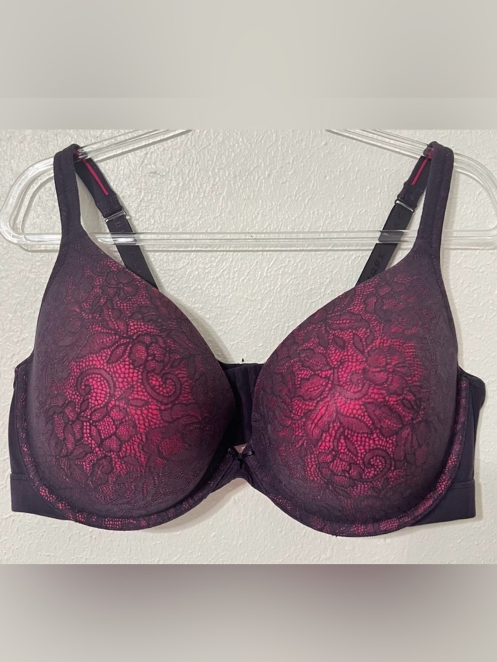 Cacique Boost Plunge Push Up Lace Underwire Support Bra Purple and Pink 46DD